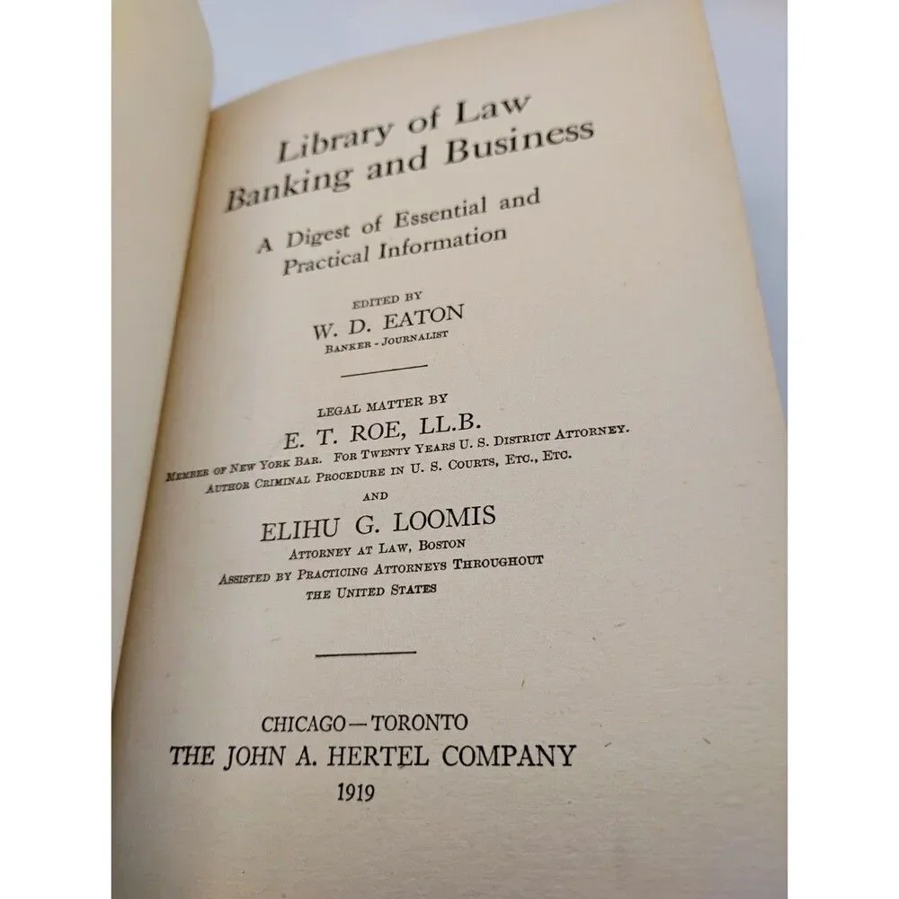 Vintage Library Of Law Banking And Business W D Eaton John Hertel Co Book Roe